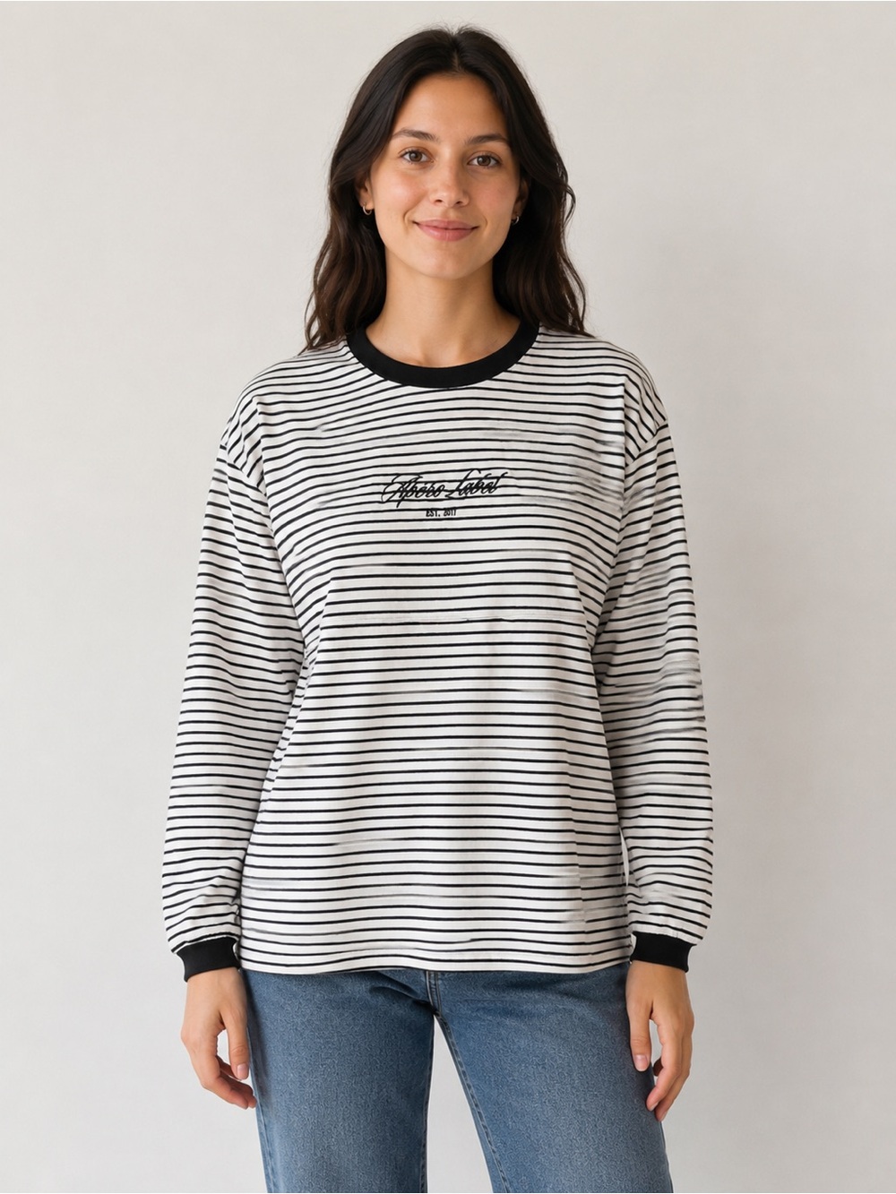 Apéro Black & White Striped Long Sleeve Nursing Top Size M